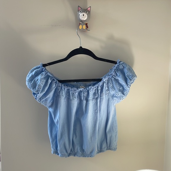 Light Blue Cropped Off the shoulder top - Picture 2 of 2